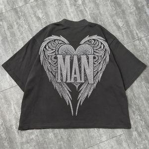 T-shirts imprimés oversize pour hommes – Collection été <span class=keywords><strong>2026</strong></span> – Coton épais personnalisé avec strass – Style urbain – Vente en gros - Product Image 2