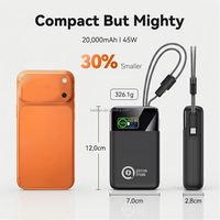 Banco de Energía Portátil de 20000mAh, Carga Rápida PD de 45W, Cables Tipo-C e IOS Integrados, Pantalla LED, Cargador de Batería Externa para Laptop