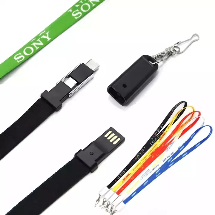 Geschäfts geschenk Typ C Mirco USB-Daten Schnell ladekabel Lanyard Benutzer definiertes Logo Halsband kabel Lanyard Ladekabel