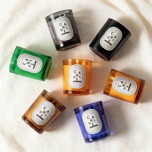 Grosir Wadah Lilin Kaca Mewah Berwarna 8oz 10oz 15oz, Silinder Unik Buatan Tangan untuk Pembuatan Lilin - Product Image 1