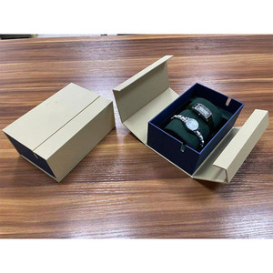 Caja de Regalo para Reloj de Papel de Lujo con Logotipo Personalizado, Caja de Embalaje para Reloj de Pareja con Doble Ranura, Caja de Reloj Rígida Beige con Cierre Magnético y Terciopelo - Product Image 3
