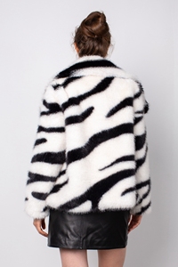 I colori personalizzati di alta qualità imitano il Maxi <span class=keywords><strong>cappotto</strong></span> in pelliccia sintetica morbida e calda con stampa zebra di coniglio di alta qualità - Product Image 3