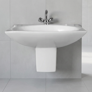 Lavabo demi-piedestal en céramique esthétique, aspect pierre de granit gris rustique, pour projet de luxe - Product Image 2