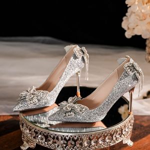 Escarpins de mariée à bout pointu, talon aiguille, décorés de strass, chaussures de mariage super hautes 8 cm, doublure en satin - Product Image 1