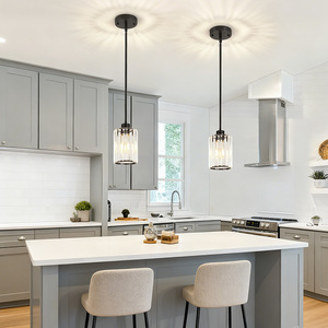 Lámpara colgante de cristal redonda negra E27 LED con altura ajustable para cocina, barra o isla - Product Image 1