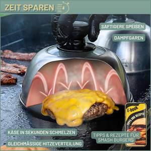 Dôme de gril <span class=keywords><strong>en</strong></span> acier résistant <span class=keywords><strong>à</strong></span> la chaleur avec poignée <span class=keywords><strong>en</strong></span> plastique pour outils de barbecue fondant le <span class=keywords><strong>fromage</strong></span> 16 cm avec logo personnalisé - Product Image 4