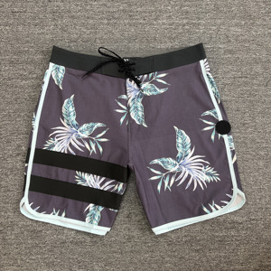 Shorts de bain pour hommes à motif floral, séchage rapide, avec cordon de serrage et bande latérale, tenue de plage décontractée, longueur courte, taille mi-haute - Product Image 5