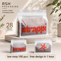 Bolsas de Plástico Personalizadas para Granos de Café, Mate, Esmeriladas, Transparentes, con Fondo Plano, Translúcidas, de 250G, con Válvula y Cierre