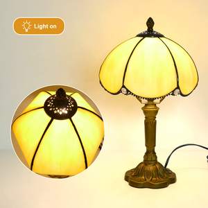 Lampe de table Tiffany beige crème ambre style baie lampe de chevet lampes de table en vitrail <span class=keywords><strong>pour</strong></span> salon chambre bureau - Product Image 4