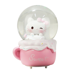 Customized Resin Crafts Cartoon Kitty <strong>cat</strong> Glowing <strong>Snow</strong> <strong>Globe</strong> with Shinny Silvery Flakes - Product Image 1