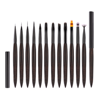 Ensemble de 12 pinceaux de luxe en bois de santal pour nail art, à manche ovale ondulé, pour manucure, liner, dégradé, gel UV et extension