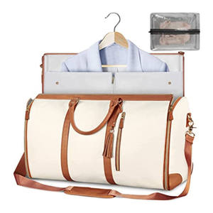Custom Large PU Leather Duffle Bag 2 in 1 Hanging <b>Suitcase</b> Zipper Closure Fashionable Travel Carry-on Garment Bag Shoe Pouch - Product Image 1