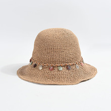 Nouveau Chapeau de Paille Pliable à Large Bord Fait Main avec Chaîne Coquillage Couleurs Printemps-Été pour Femme – Protection Solaire Vacances Plage - Product Image 3