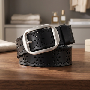 Ceinture en cuir de vachette pour femme, motif uni, boucle rectangulaire argentée, style bohème décontracté, réglable, largeur 3,5 cm, durable, une seule pièce - Product Image 6
