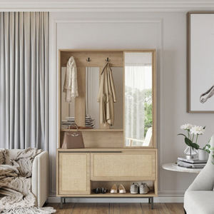 <span class=keywords><strong>Perchero</strong></span> de madera de ratán metálico de estilo moderno con tablero de partículas de <span class=keywords><strong>espejo</strong></span>, armario de pasillo para zapatos y bolsos para dormitorio y comedor - Product Image 2