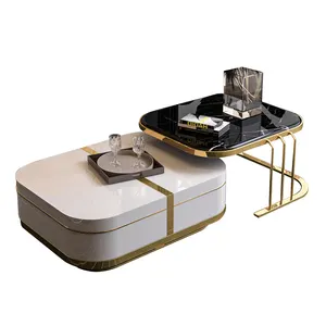 Moderner funktioneller Couch tisch ausziehbarer Schubladen-Mittel tisch mit Tee tisch mit Marmorplatte