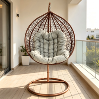 Fauteuil suspendu en rotin PE avec support métallique, chaise balançoire œuf pour jardin et terrasse, une place, en osier