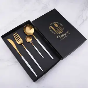 Custom matte black cardboard gift box packaging with EVA/ Foam inset For Tableware cutlery chopsticks spoon knife fork packaging