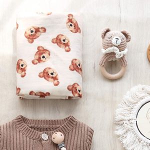 100% coton mousseline 2 couches armure couverture Ultra doux respirant lumière Beige <span class=keywords><strong>marron</strong></span> ours en peluche imprimé bébé poussette couverture - Product Image 6