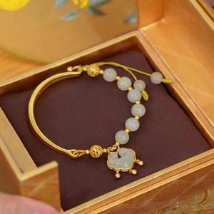 Brazalete Ruyi de Imitación de Jade Hetian con Color Degradado, Estilo Chino Retro Simple, Colgante con Amuleto Ruyi, Pulsera Vintage - Product Image 6