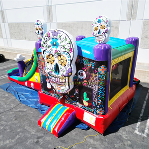 Castillo inflable comercial con tobogán, diseño arcoíris de Día de los Muertos, para niños. - Product Image 6