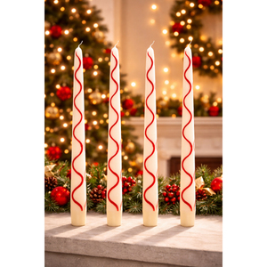 <b>Red</b> Spiral Decorative Handmade Taper <b>Candles</b> Modern Elegant Home Decoration <b>Candles</b> for Valentine's Day & Birthdays (Set 4) - Product Image 3