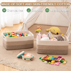 High Quality OEM ODM Wholesale <b>Rectangle</b> Sundries Organizer Toy <b>Storage</b> Bin Classic Cotton Rope Eco-Friendly <b>Basket</b> Set - Product Image 3