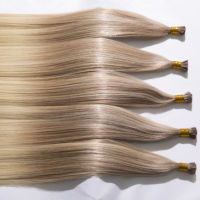 Extensions de cheveux vierges blondes ombrées personnalisées avec pointes en K, double épaisseur, en cheveux humains, extensions à kératine I-Tip pour salon
