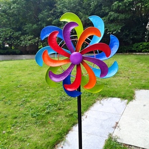 Ornements de jardin en métal cinétique double RSF, fleurs colorées, 35 éoliennes à vent, diamètre 38 cm, modèle facile à installer # 53 - Product Image 4