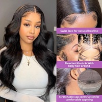 Perruque Body Wave avec cheveux humains pour femmes noires, avec des nœuds Extra petits, pré-fabriqué, partie latérale, en dentelle, avec moins de colle
