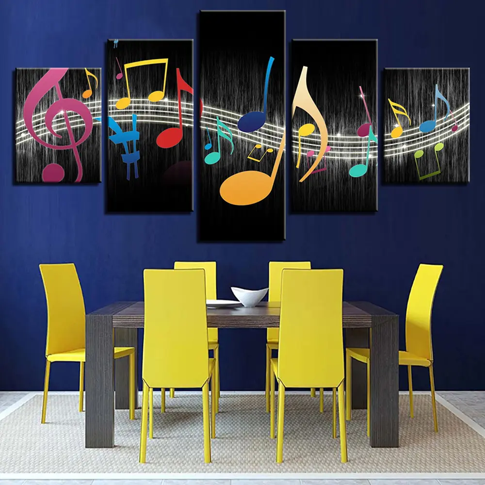 Art 3d guitar canvas wall painting 3D 5-panel music note guitar decoration wall canvas painting