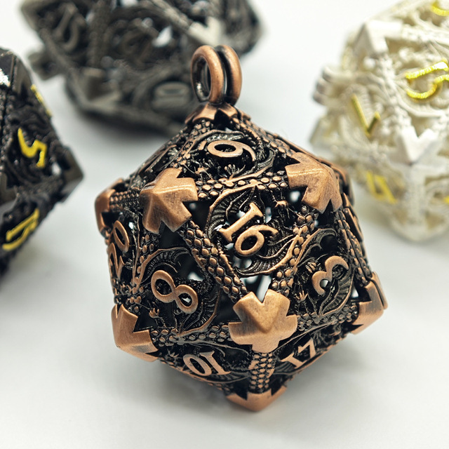 Metal Hollow Skull & Dragon Dice Set,Polyhedral DND RPG Gaming Accessories with Pendant for Tabletop Players