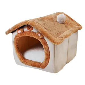 新しいトレンドソフトウォームクリスタルベルベットペット猫の巣犬小屋取り外し可能な巣ぬいぐるみ密閉型テント洞窟
