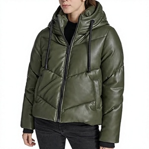 Veste courte en cuir PU vert tendance pour femmes, veste d'hiver épaisse de style streetwear - Product Image 1
