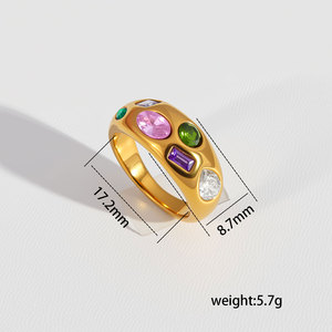 Bague de luxe vintage européenne et américaine en acier inoxydable plaqué <span class=keywords><strong>or</strong></span> avec zircon cubique coloré pour femme - Product Image 6