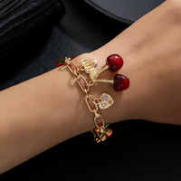 Groothandel Legering Sieraden Dames Lente Populaire Trendy Rode Kersen Hart Fruit Verstelbare Armband