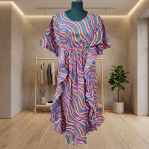 <span class=keywords><strong>Abito</strong></span> lungo da donna in <span class=keywords><strong>cotone</strong></span> <span class=keywords><strong>mussola</strong></span> stampato con balze, leggero, casual, a vita naturale, tessuto ecologico e lavabile - Product Image 3