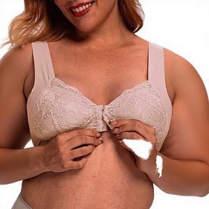 Sujetador sin aros transpirable de talla grande para mujer, con espalda de encaje, copas 3/4 removibles, cierre frontal y tirantes ajustables, tipo top sin costuras para uso diario. - Product Image 3