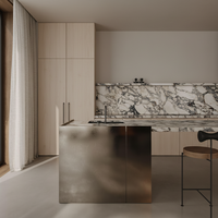 Meuble de cuisine modulaire contemporain en bois, PVC et MDF avec finition acrylique et évier intégré pour appartement, villa, mobilier de salle à manger, écologique