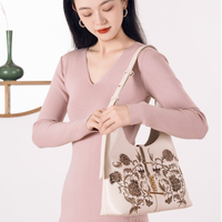Sac fourre-tout de luxe brodé de fleurs pour femme, sac à bandoulière vintage à poignée unique en métal, sac à main tendance