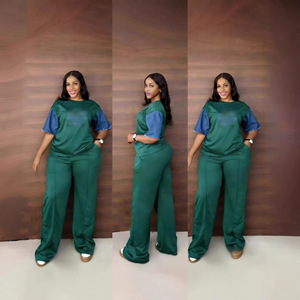 Nouvel ensemble T-shirt à manches en jean géométrique et patchwork pour femme, collection Printemps/Été 2026, style européen et américain, pour le commerce transfrontalier - Product Image 4