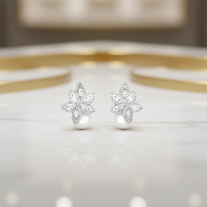 Orecchini a Perno con Fiore Bianco Champagne, Cristallo Taglio Marquise, Incastonatura a Pavé con Strass, Gioielli Romantici da Sposa per Donne - Product Image 2