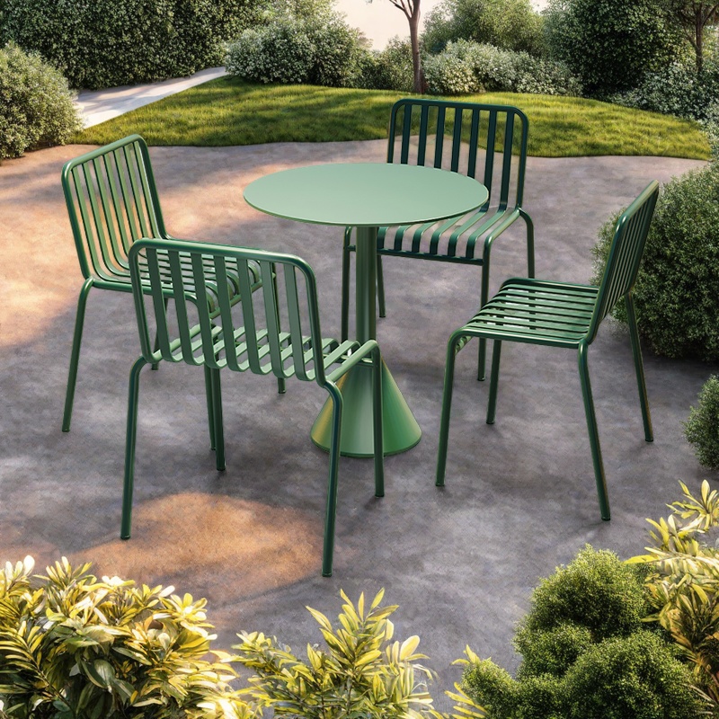 Green-one table and 4 chairs-round table (without armrests)