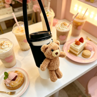 Housse de tasse à café personnalisée en forme d'ours en peluche, avec poignée de transport pour les voyages, les pique-niques et les trajets quotidiens