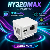 Projecteur intelligent JUNUO 1080P haute luminosité native, 400 ANSI lumens réels, décodage 8K, mise au point automatique, projecteur de cinéma maison portable HY320MAX
