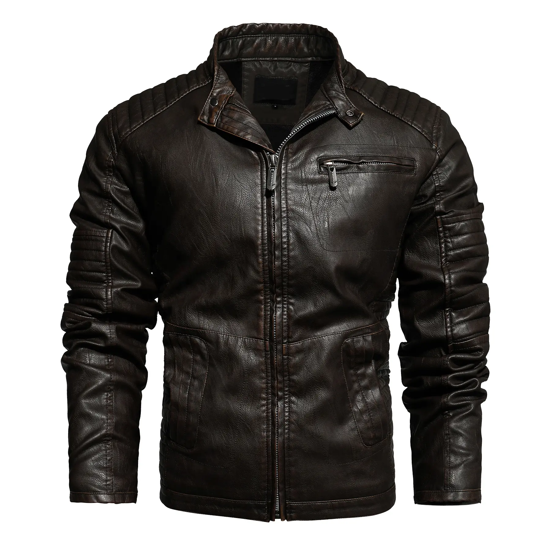 Men's Motorcycle Pu With Pocket Custom High Quality Casual Style Stand Collar Bomber Plus Size Men's Jackets Leather Product