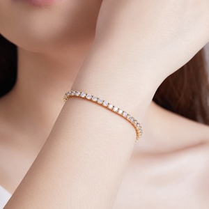 Pulsera de Tenis para Mujer de 8 Pulgadas Bañada en Oro de 18K con Diamantes de Zirconia Cúbica, Brazalete de Eslabones de Cobre y Plata a la Moda - Product Image 3