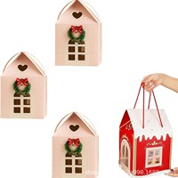 En stock, boîte cadeau de Noël portable créative en forme de maison, en carton rose et blanc gaufré