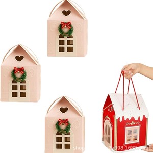 Disponibile Scatola Regalo Natalizia Portatile Creativa a Forma di Casa con Tetto in <span class=keywords><strong>Cartone</strong></span> Goffrato Rosa e Bianco - Product Image 5