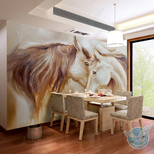 Papier peint artistique moderne imperméable en soie à <span class=keywords><strong>l</strong></span>'huile, motif deux chevaux au galop, pour chambre, salon, salle à manger, fond <span class=keywords><strong>de</strong></span> té<span class=keywords><strong>l</strong></span>évision, facile à poser - Product Image 5